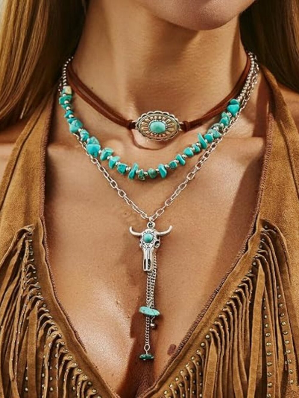Western Necklaces for Women Cowgirl Accessories Turquoise Bead Western Jewelry